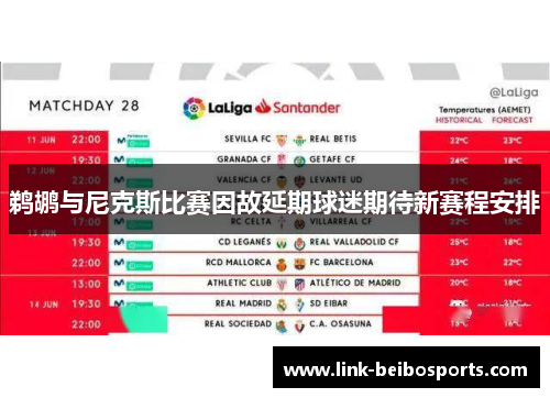 鹈鹕与尼克斯比赛因故延期球迷期待新赛程安排 鹈鹕与尼克斯比赛因故延期球迷期待新赛程安排